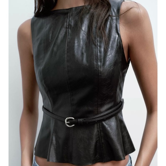 NWT ZARA FAUX LEATHER BELTED TOP - Picture 12 of 13